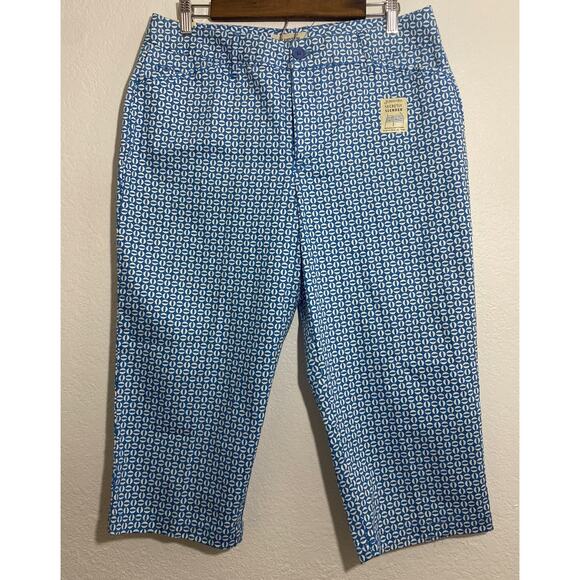 NWT Blue White Geometric Print Stretch Capri Pants Size 14 St. John Bay Casual - Picture 1 of 8